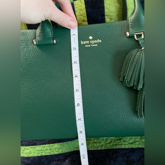 Kate Spade NWT Emerald Green Leather Palmer Drive Satchel Bag w/ Fringe Pom Poms - Picture 6 of 6